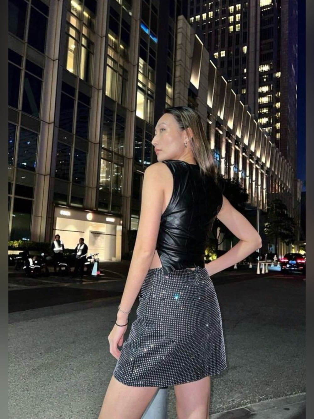 Windsor Smith Black and Silver Checkered Skirt set